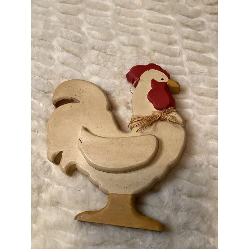 Large wooden stand-up rooster chicken